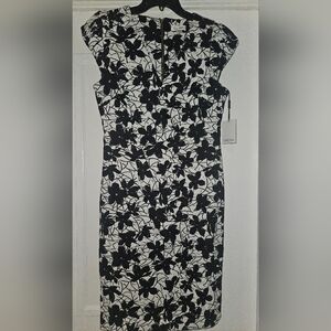 Calvin Klein Monochrome Floral Asymmetrical Dress